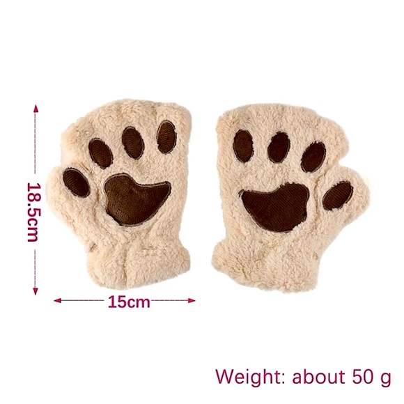 Beige cat paw🐾 fingerless furry gloves - Picture 16 of 16